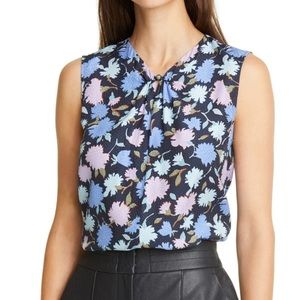 Rebecca Taylor Pom Floral Silk Blend Jacquard Top in Navy Combo